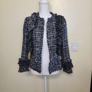 Ann Taylor Blue Metallic Ruffle Tweed Jacket Size 4
